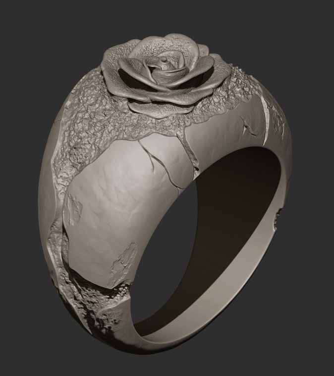 Carved Rose Silver Ring