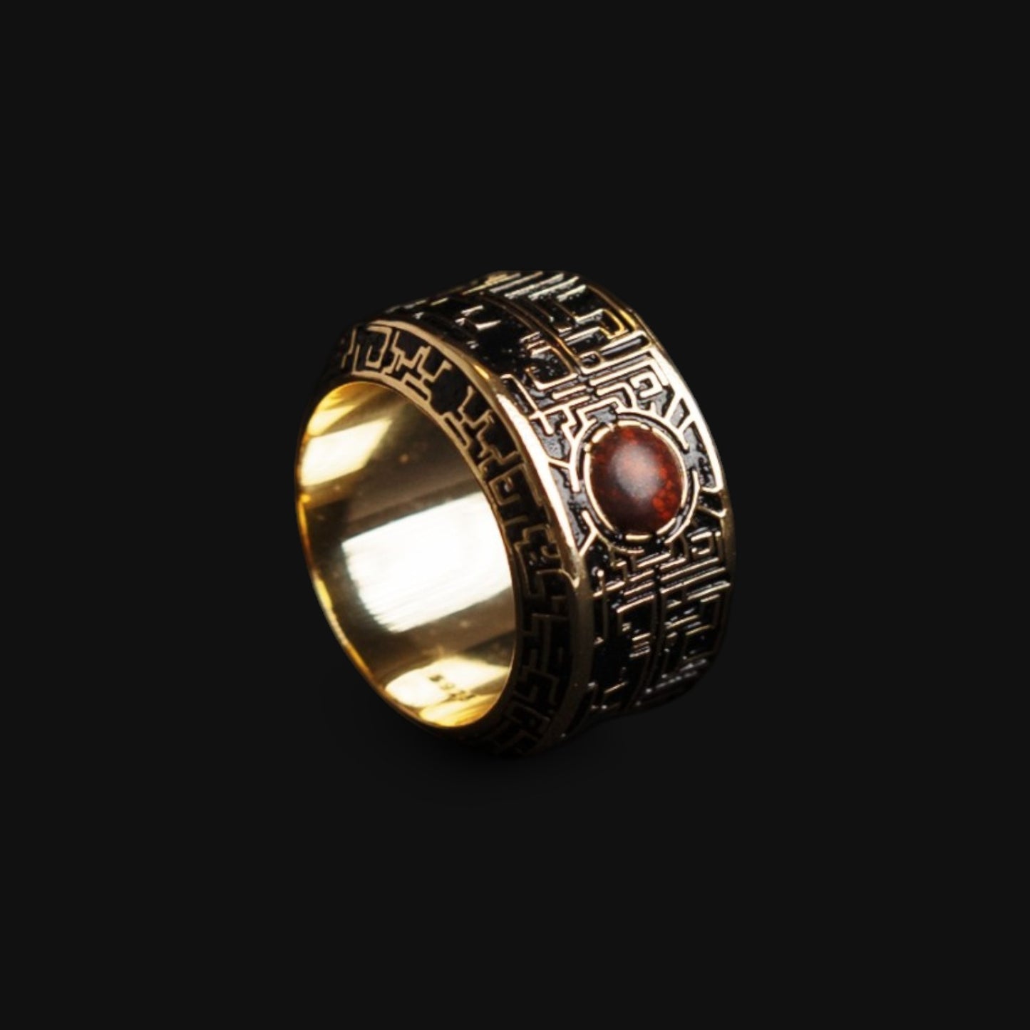 cyberpunk ring with bloodstone on a dark background