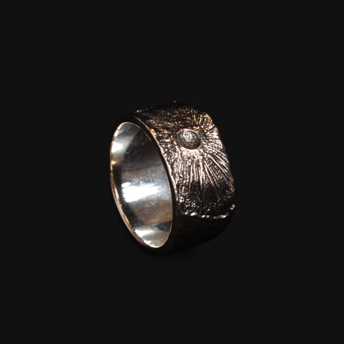 dark sun ring in oxidized silver