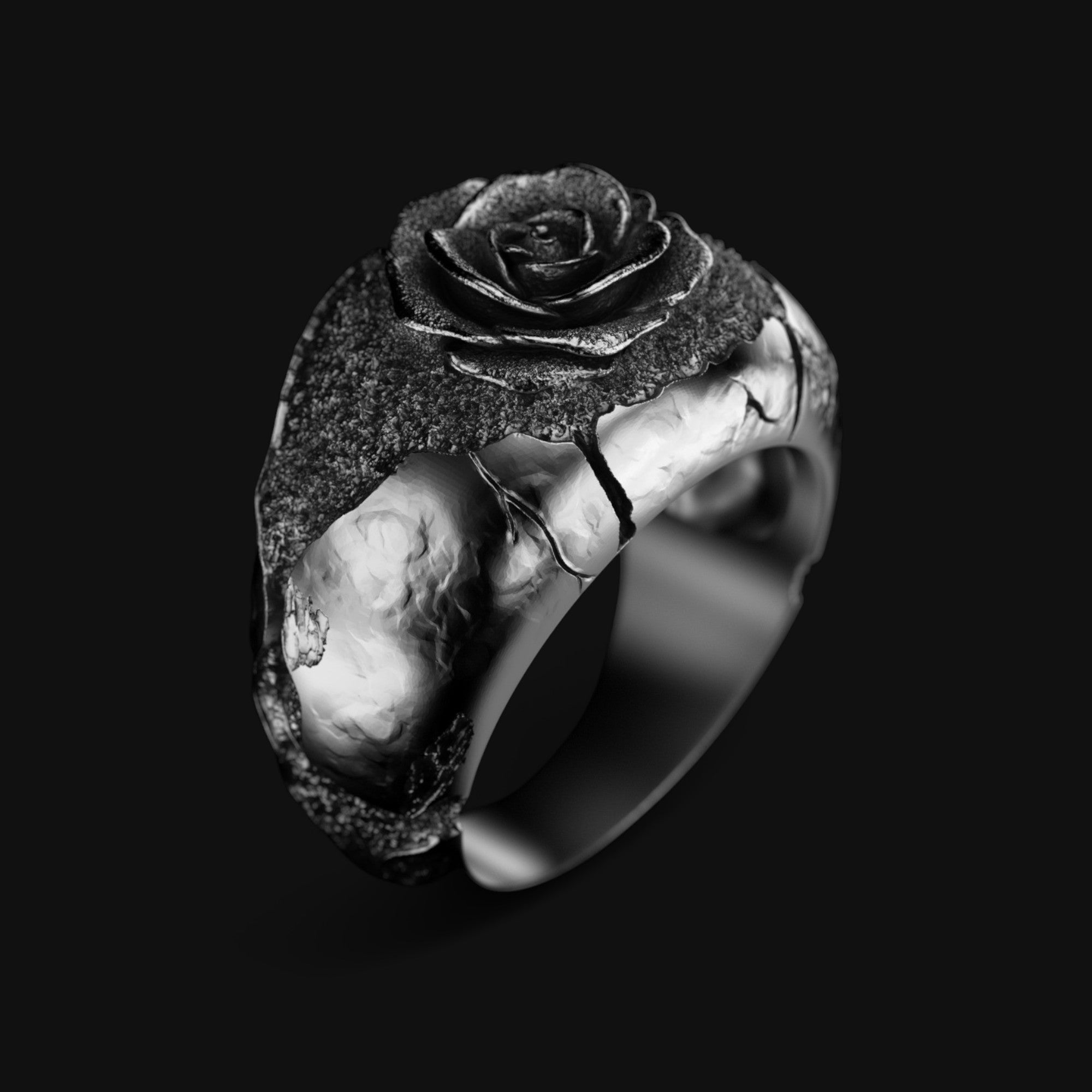 Carved Rose Silver Ring