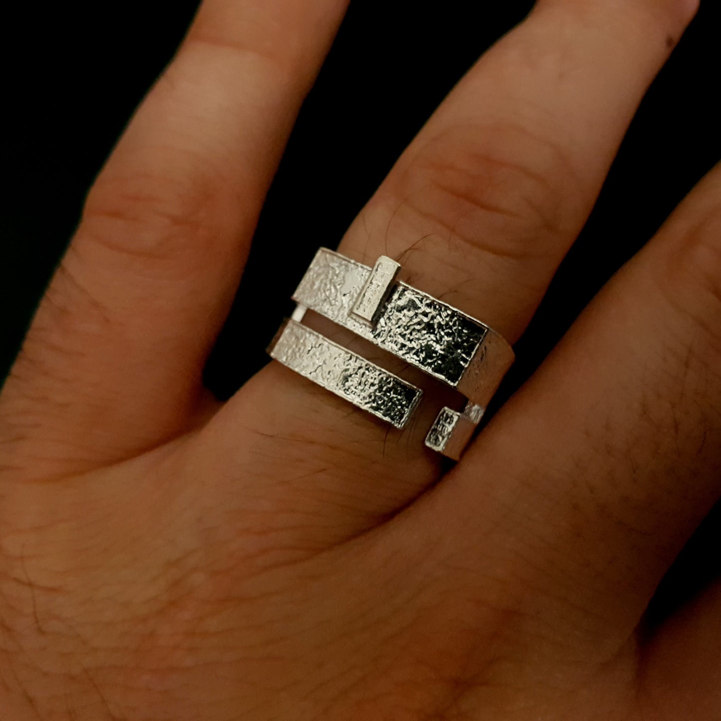 Brutalist Distressed Silver Ring