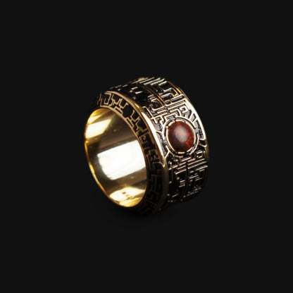 cyberpunk ring with bloodstone on a dark background