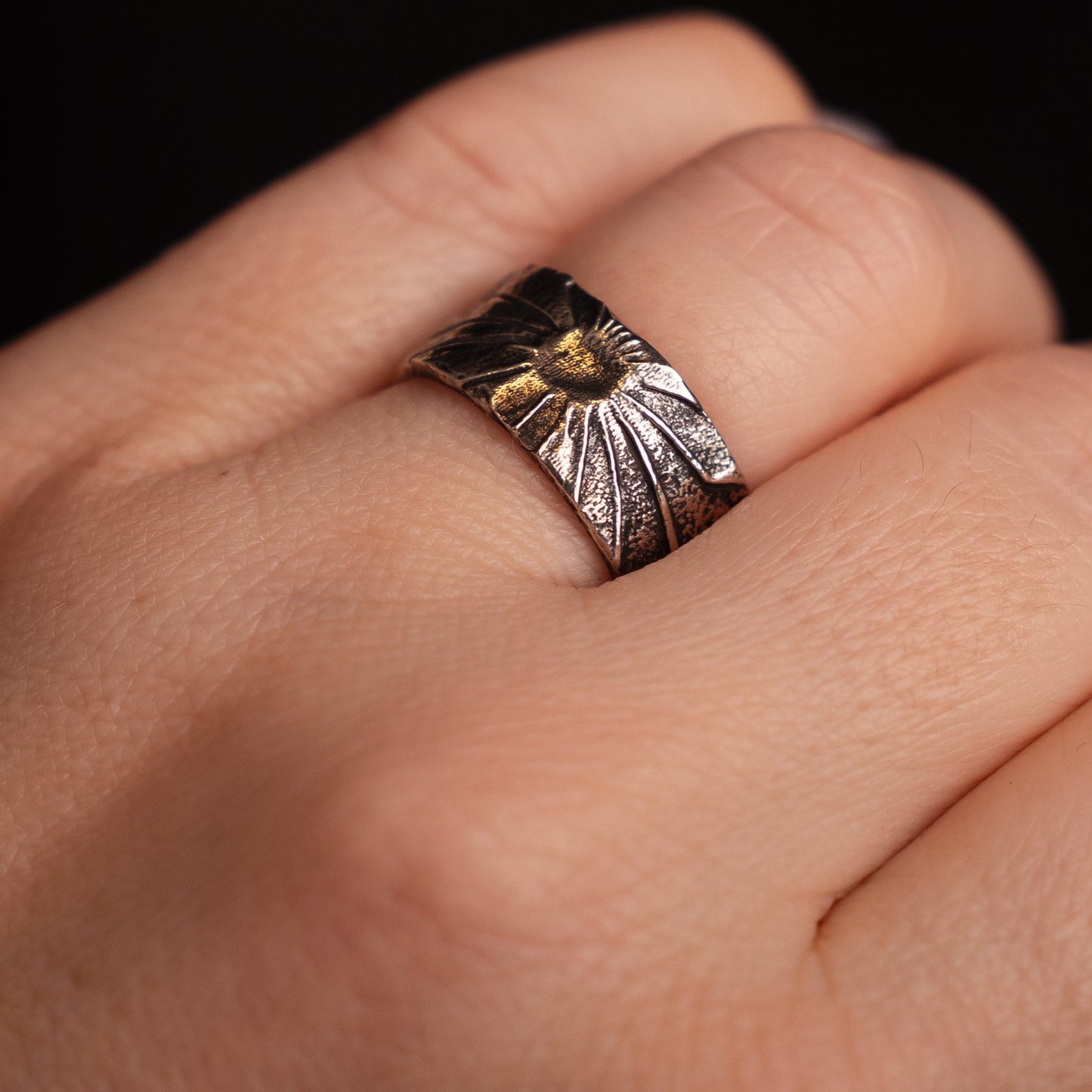 Dark Sunburst Silver Ring