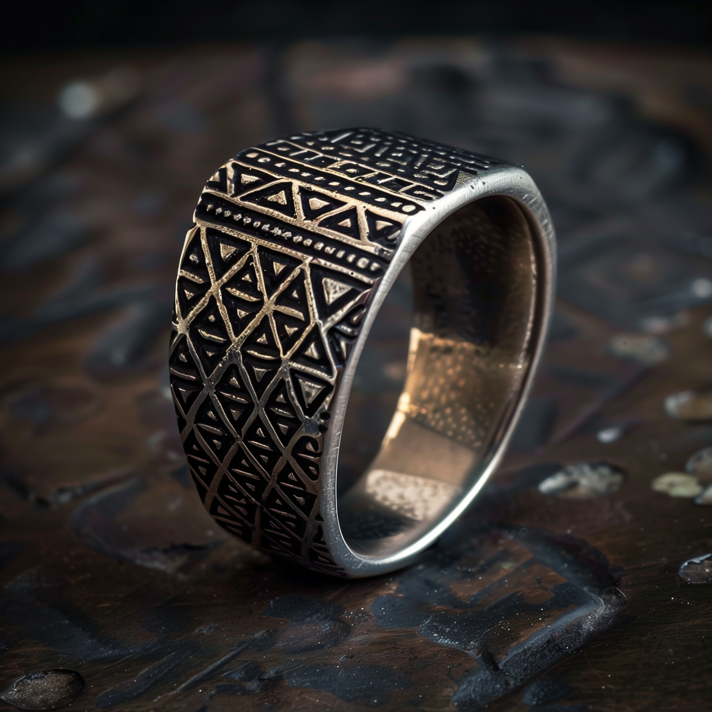 Geometric Ornate Silver Band