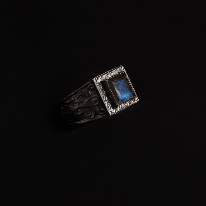unique oxidized silver ring with semiprecious stone
