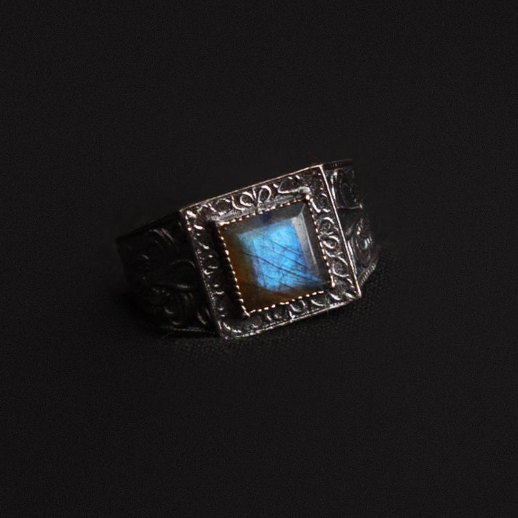 oxidized signet ring with stone