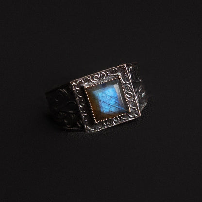 oxidized signet ring with stone