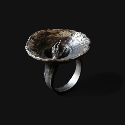 Flower Hand Black Ring