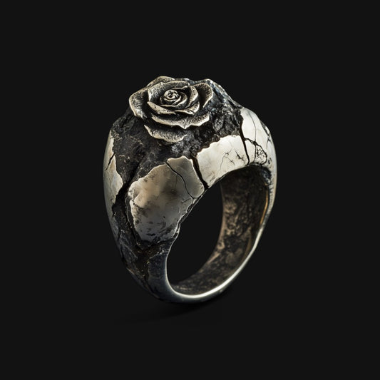 Carved Rose Silver Ring