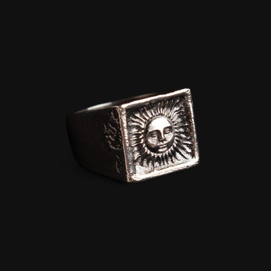 silver sun face ring