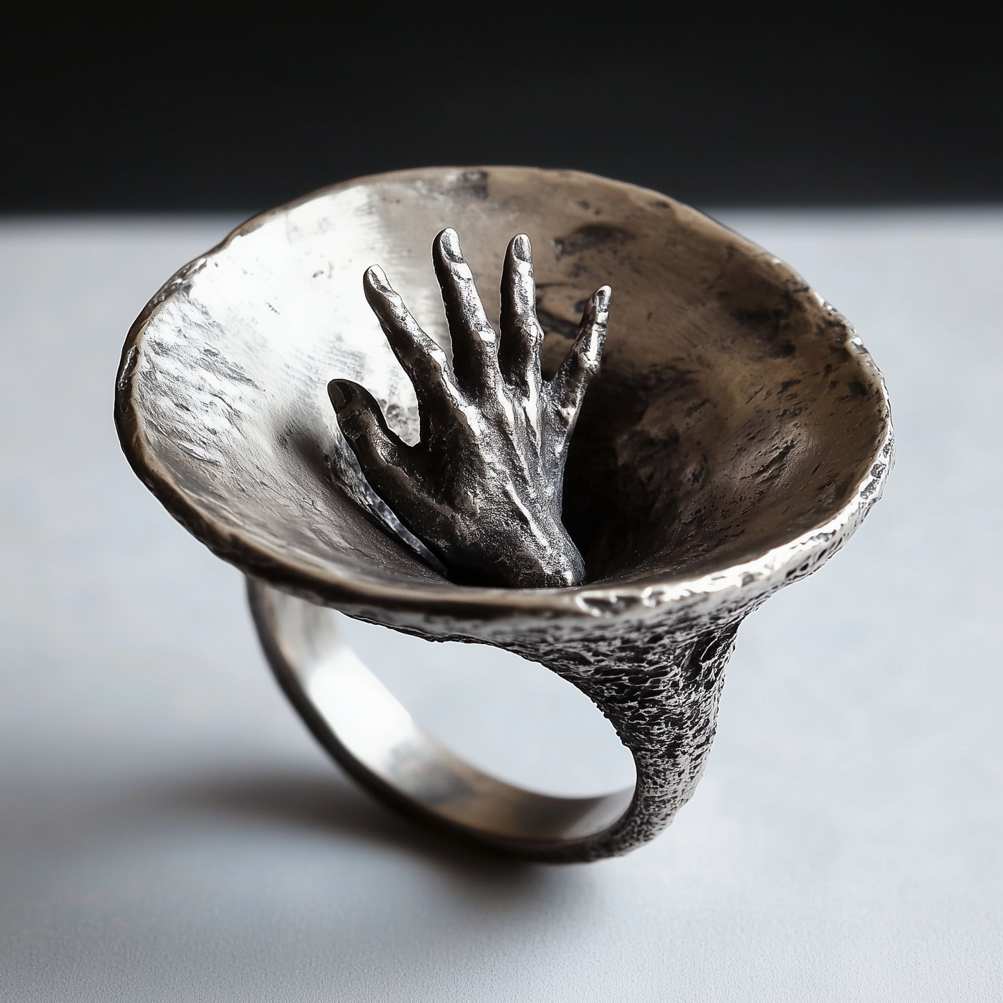 Flower Hand Black Ring