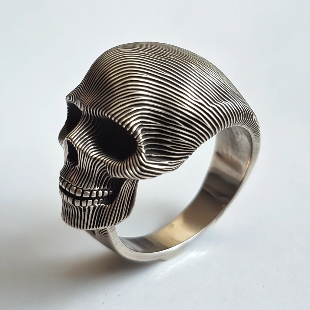 Geometric Skull Silver Ring