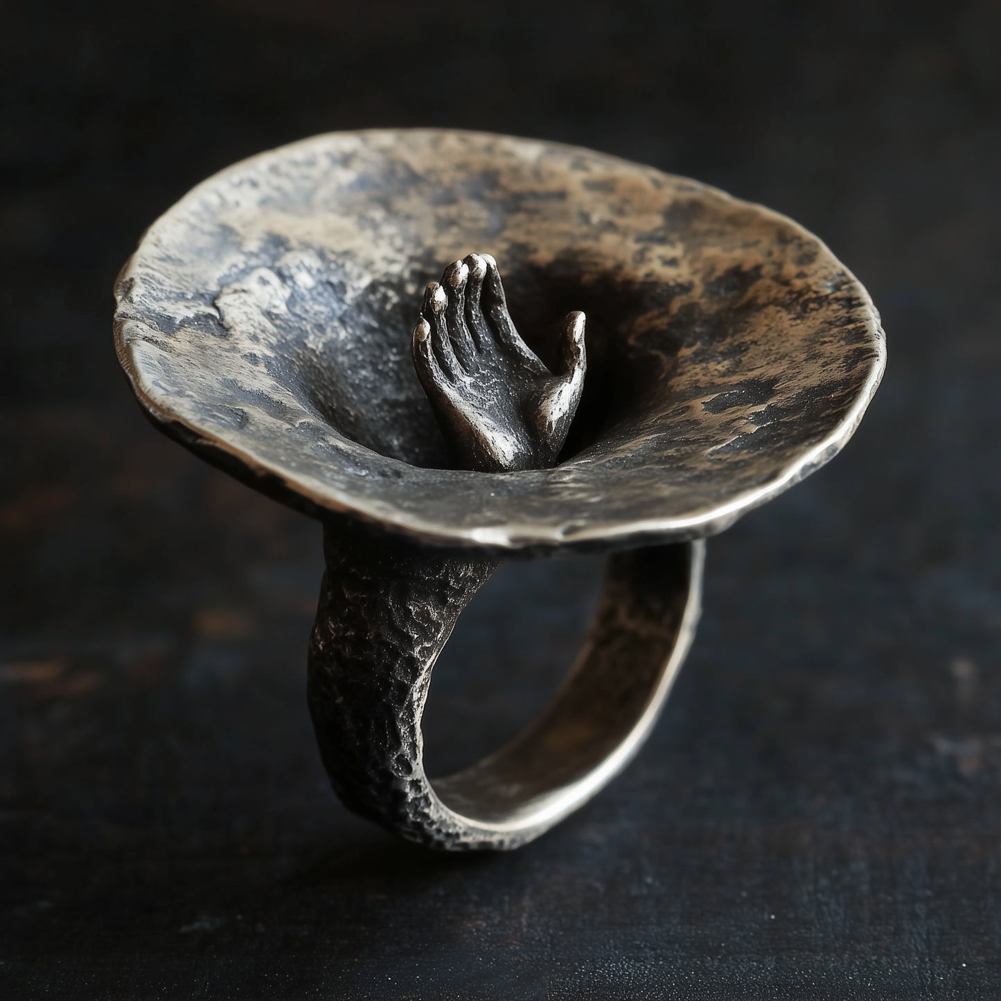 Flower Hand Black Ring