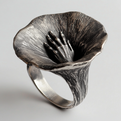 Flower Hand Black Ring