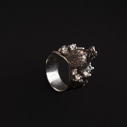 biker ring for men with wolf head and skulls