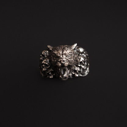 wolf hunter ring in 925 sterling silver
